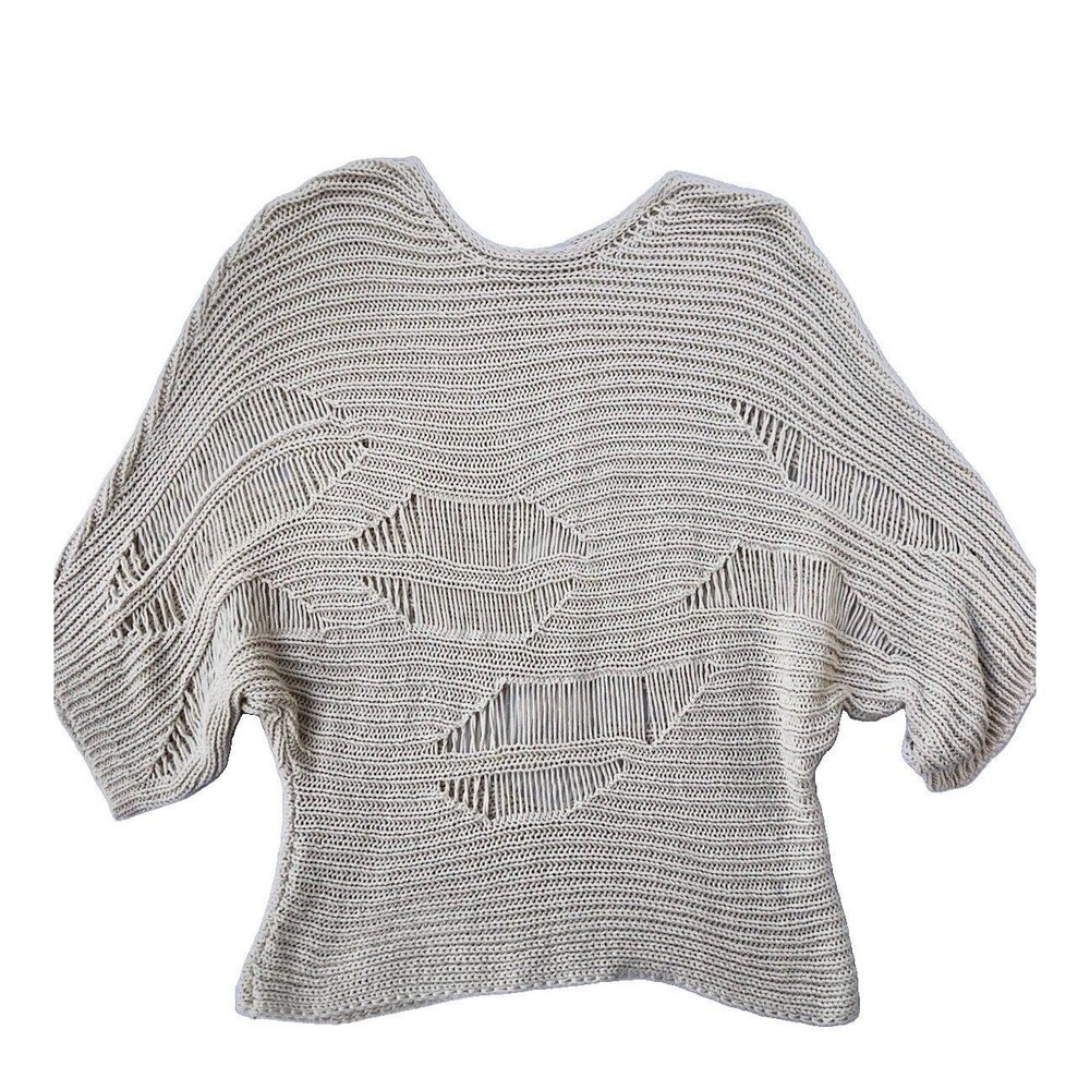 ZARA Distressed Knit Sweater Cream Slouchy Weave Pullover Size M boho Grunge
